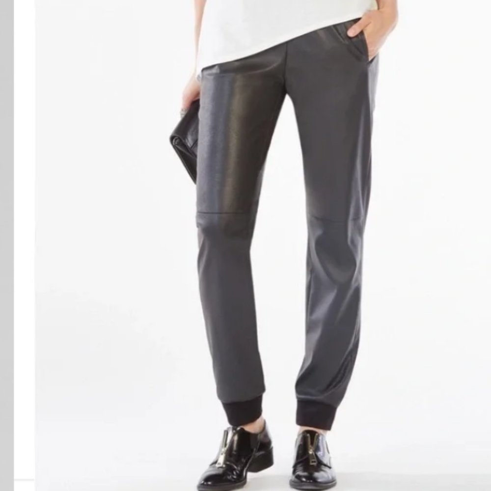 BCBGMaxAzria Black Faux Leather Track Pants